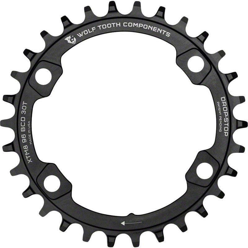 Wolf Tooth 96 BCD Chainring – 38t 96 Asymmetric BCD 4-Bolt Drop-Stop A For Shimano XT M8000 SLX M7000 Cranks BLK