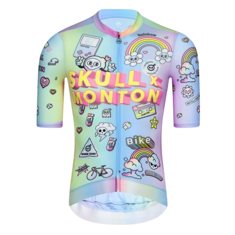 SKULL MONTON MENS CYCLING JERSEY RAINBOW CARTOON NEON Small