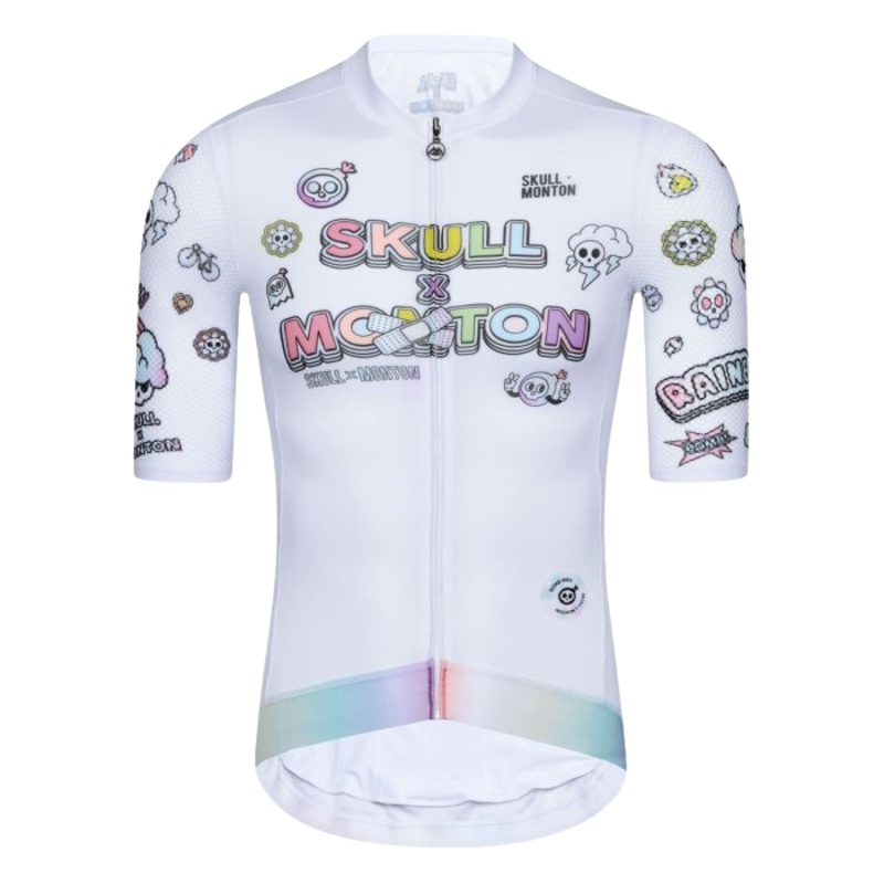 SKULL MONTON MENS CYCLING JERSEY RAINBOW CARTOON WHITE Medium