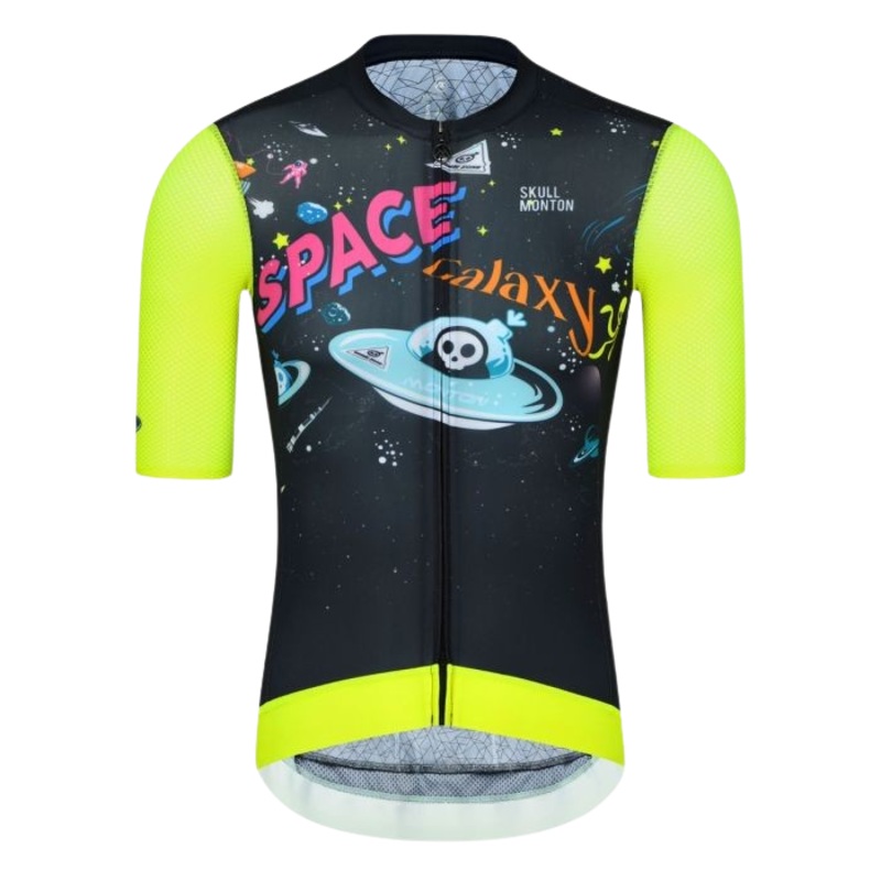 SKULL MONTON MENS CYCLING JERSEY SPACE GALAXY BLACK YELLOW Medium