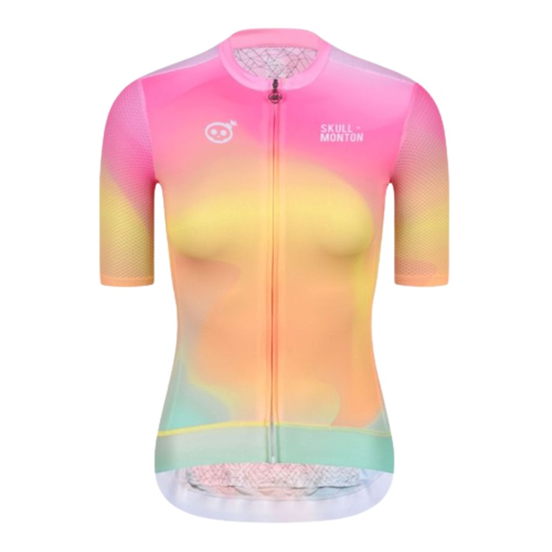 SKULL MONTON WOMENS CYCLING JERSEY NORTHERNLIGHTS YELLOW PINK Medium