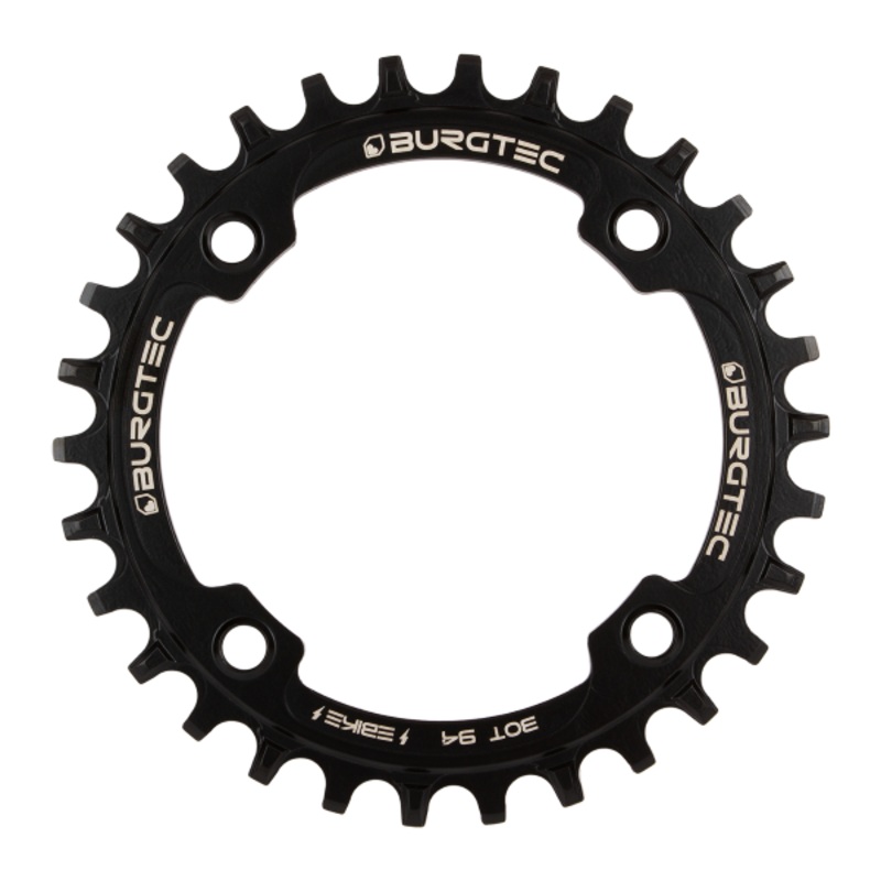 Burgetc 94mm BCD E-Bike Steel Thick Thin Chainring Burgtec 94mm BCD E-Bike Steel Thick Thin Chainring – 30T – Burgtec Black (Includes 8mm x 0.75mm x 8mm Long bolts)