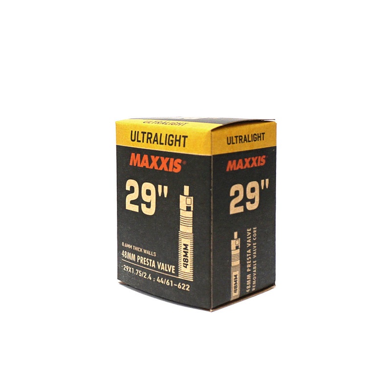 Maxxis – 29″ Ultralight Tubes MAXXIS TUBE 29 x 1.75/2.40 ULTRALIGHT FV 48MM RVC, 155g 0.6mm WALL