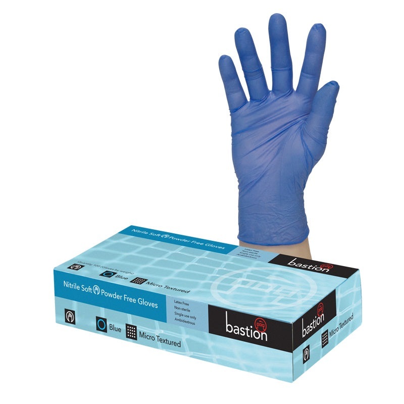 Bastion Soft Nitrile Gloves Blue SOFT NITRILE GLOVES 100/BOX POWDER FREE BLUE SMALL (BOX)